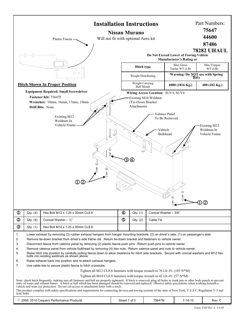 Draw-Tite 75647 MAX-FRAME RECEIVER User Manual | 3 pages