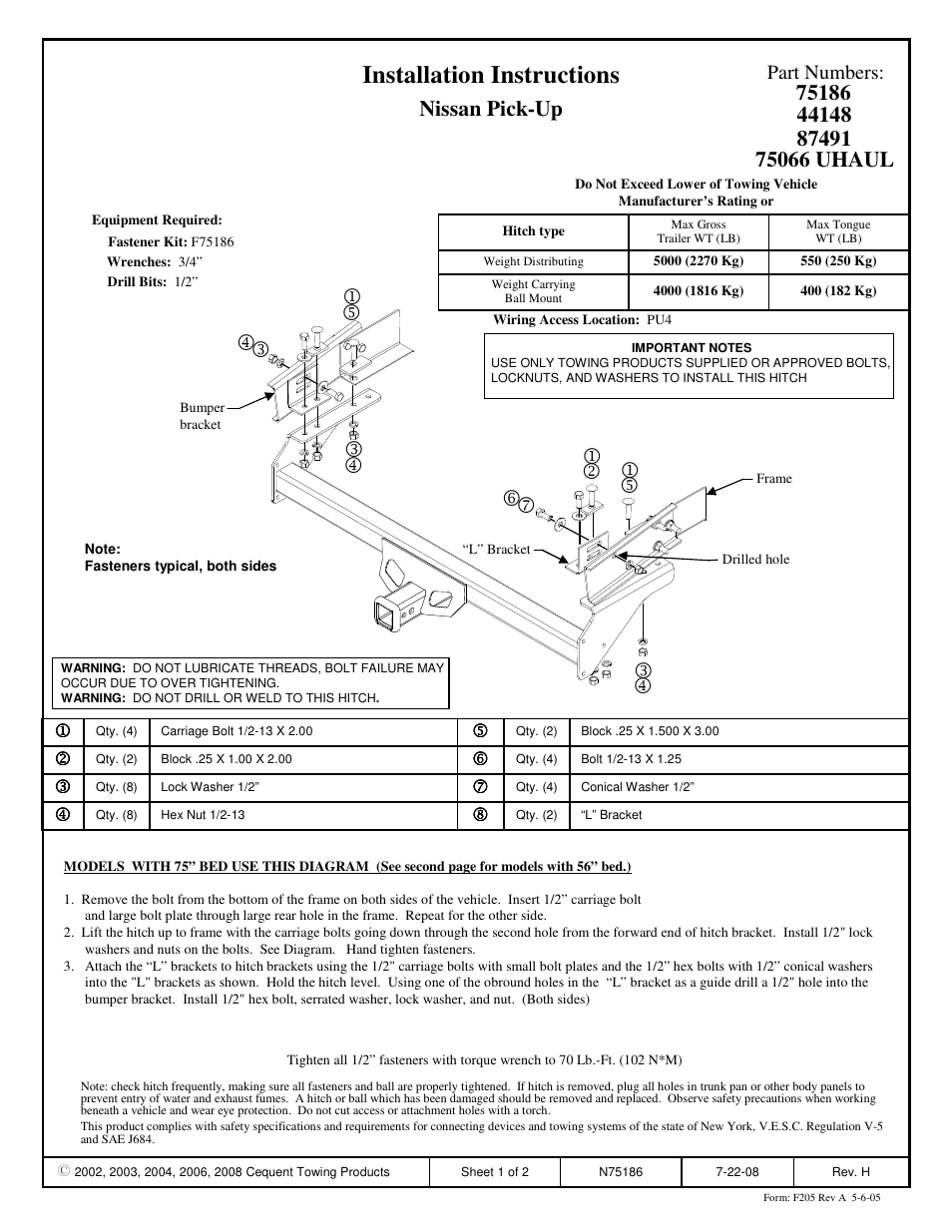 Draw-Tite 75186 MAX-FRAME RECEIVER User Manual | 2 pages