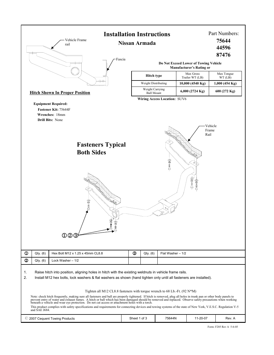 Draw-Tite 75644 MAX-FRAME RECEIVER User Manual | 3 pages