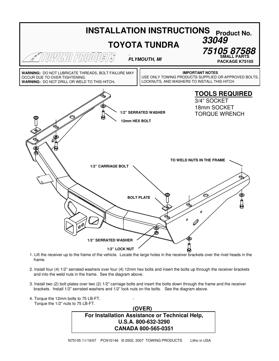 Draw-Tite 75105 MAX-FRAME RECEIVER User Manual | 2 pages