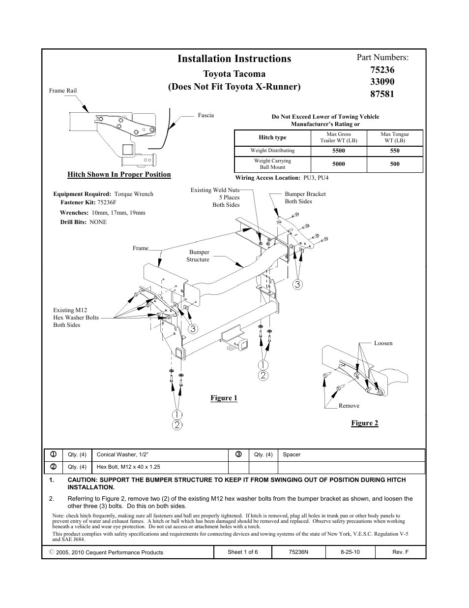 Draw-Tite 75236 MAX-FRAME RECEIVER User Manual | 6 pages