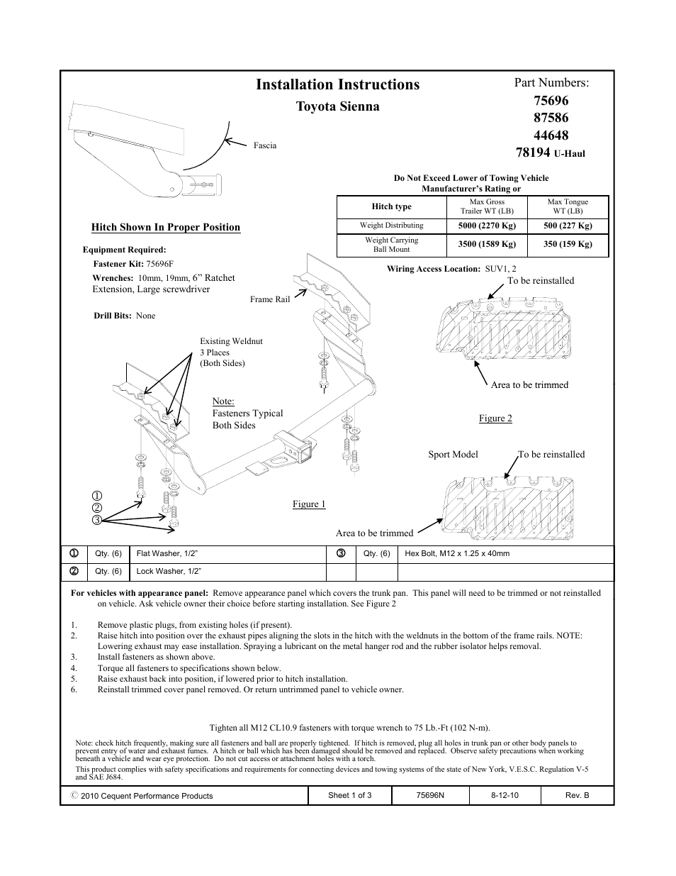 Draw-Tite 75696 MAX-FRAME RECEIVER User Manual | 3 pages