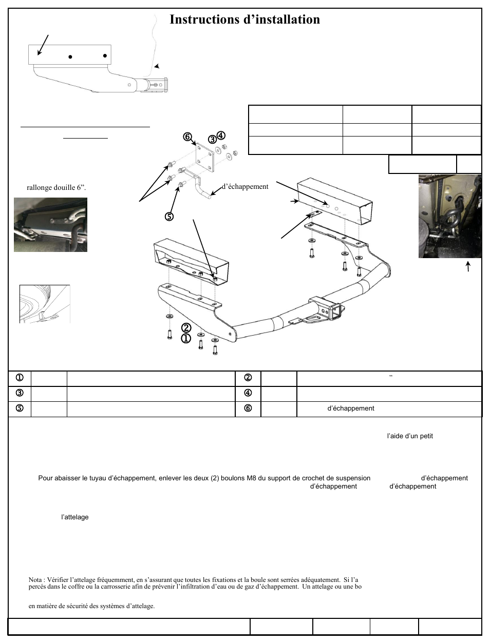 Instructions d’installation, Toyota highlander, Lm n | Numéros de pièce | Draw-Tite 75896 MAX-FRAME RECEIVER User Manual | Page 2 / 3