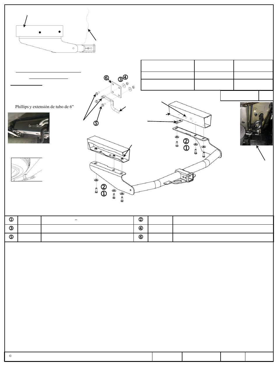 Instrucciones de instalación, Toyota highlander, Lm n | Números de partes | Draw-Tite 75896 MAX-FRAME RECEIVER User Manual | Page 3 / 3