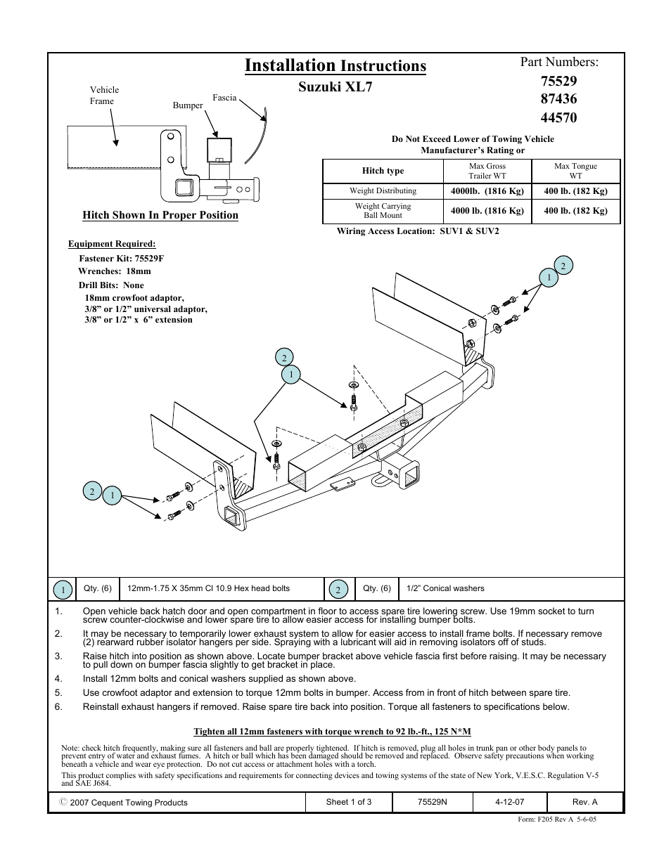 Draw-Tite 75529 MAX-FRAME RECEIVER User Manual | 3 pages