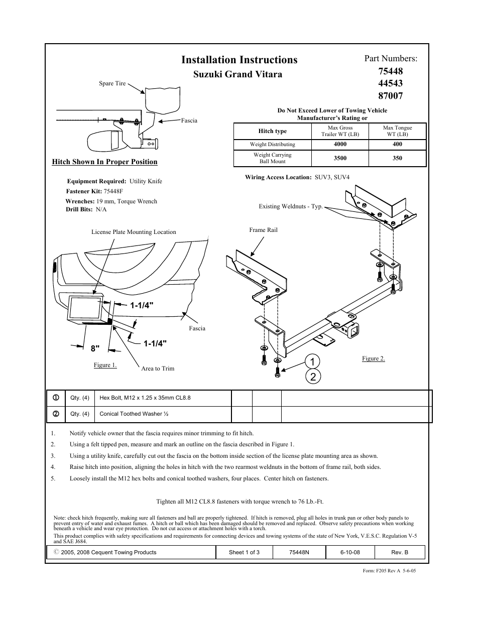 Draw-Tite 75448 MAX-FRAME RECEIVER User Manual | 3 pages