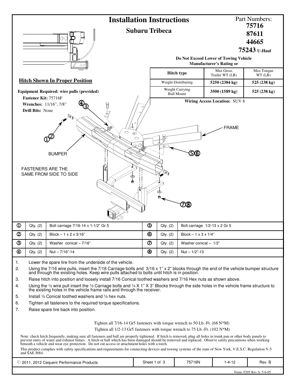 Draw-Tite 75716 MAX-FRAME RECEIVER User Manual | 3 pages