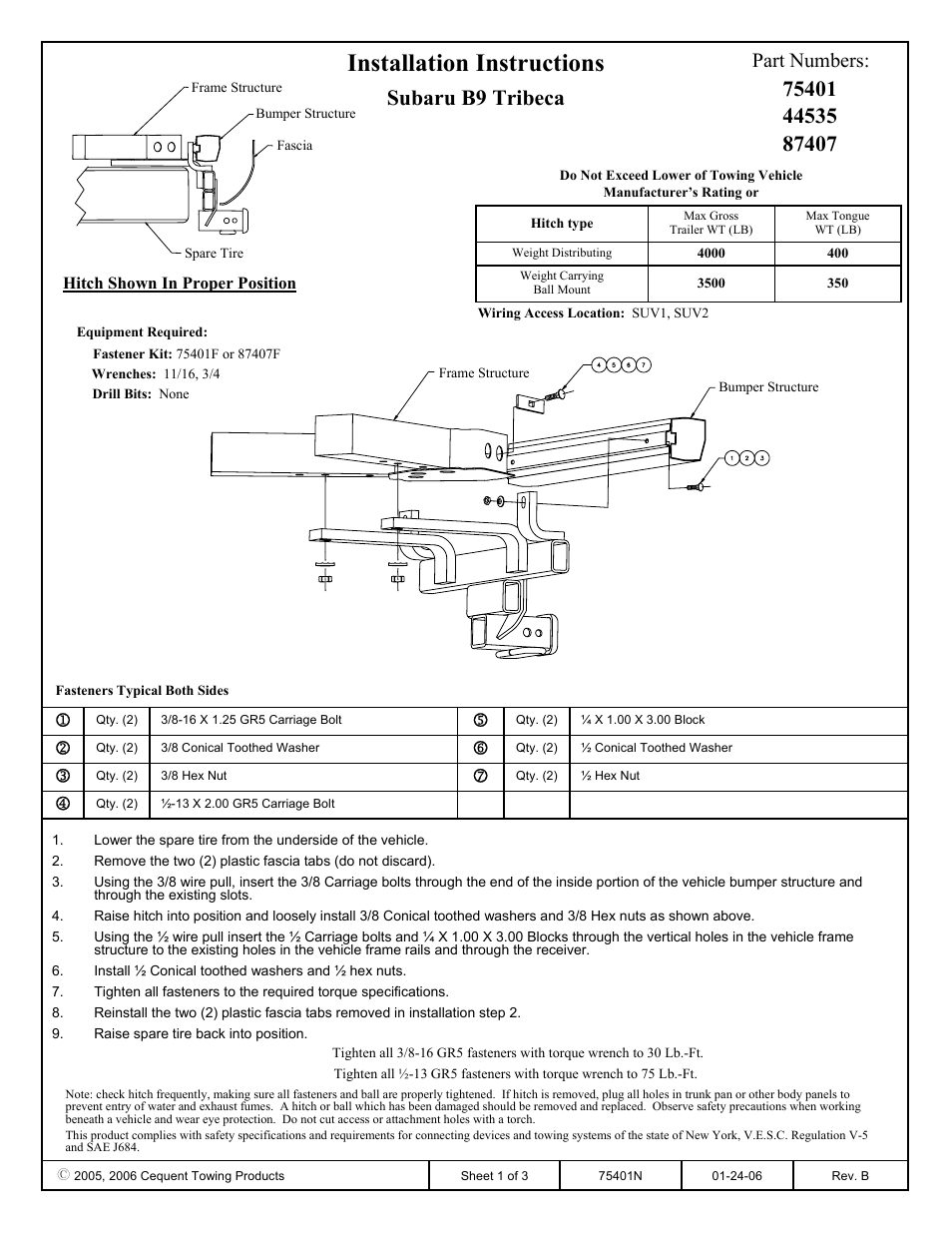 Draw-Tite 75401 MAX-FRAME RECEIVER User Manual | 3 pages