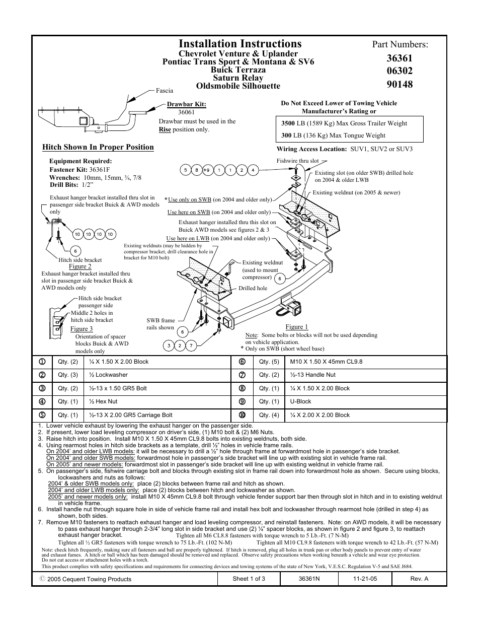 Draw-Tite 36361 FRAME HITCH User Manual | 3 pages