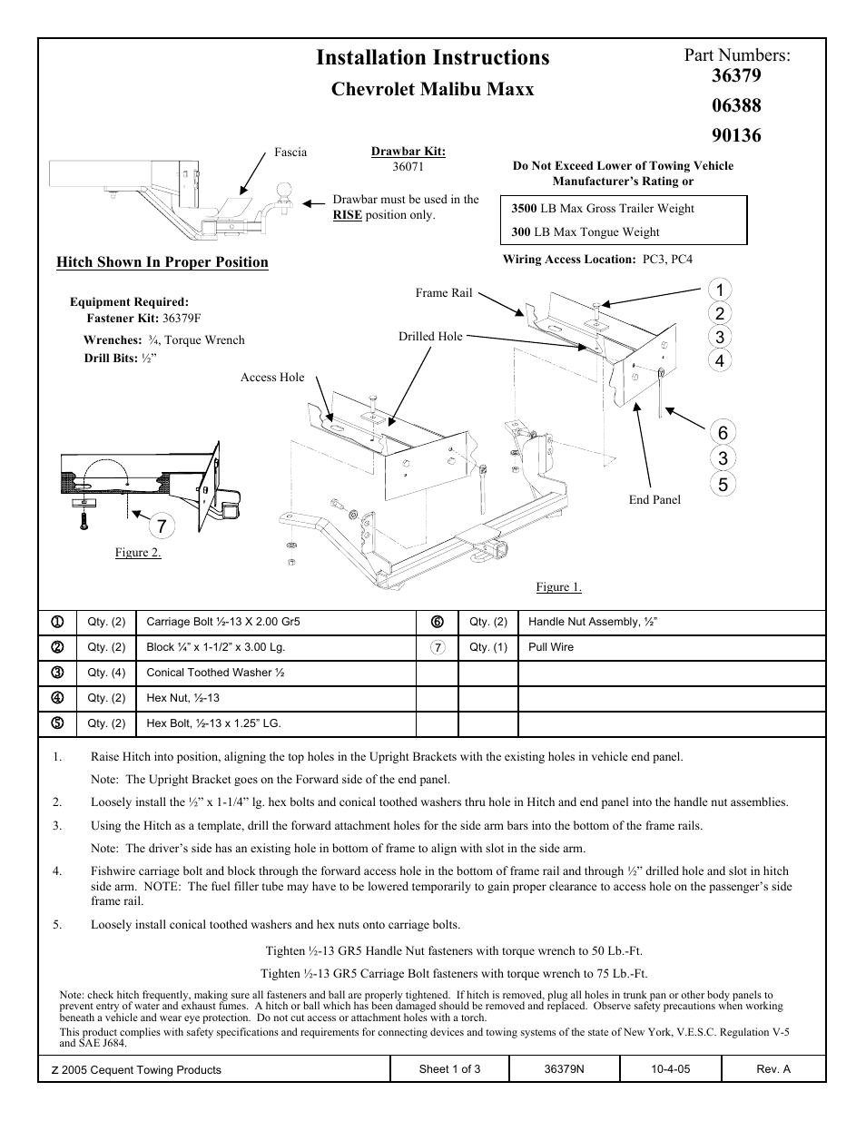 Draw-Tite 36379 FRAME HITCH User Manual | 3 pages