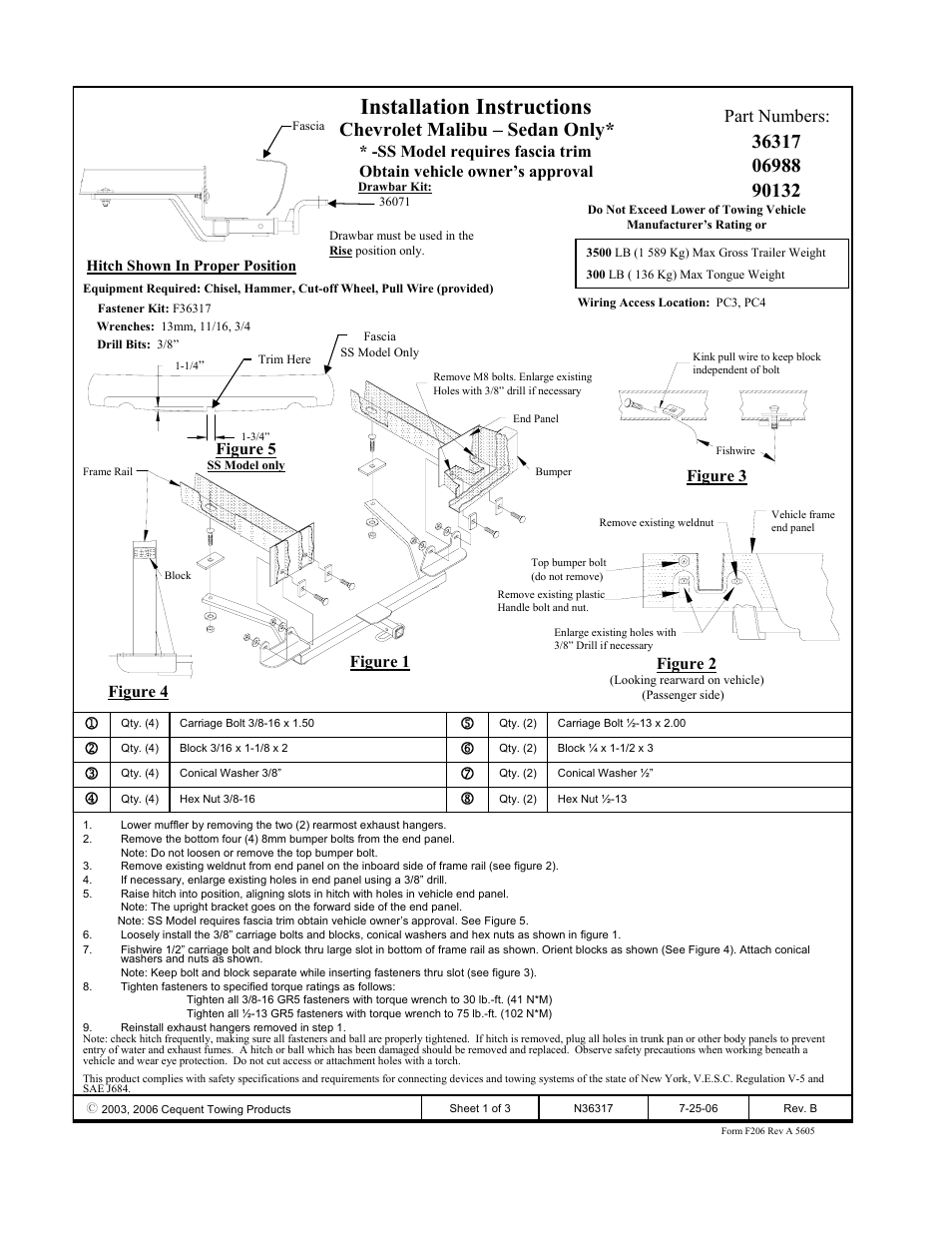 Draw-Tite 36317 FRAME HITCH User Manual | 3 pages