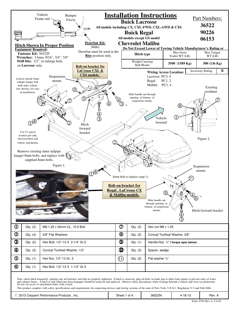Draw-Tite 36522 FRAME HITCH User Manual | 4 pages