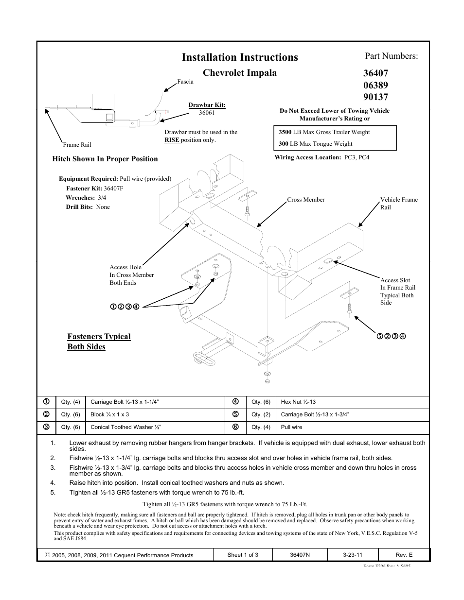 Draw-Tite 36407 FRAME HITCH User Manual | 3 pages