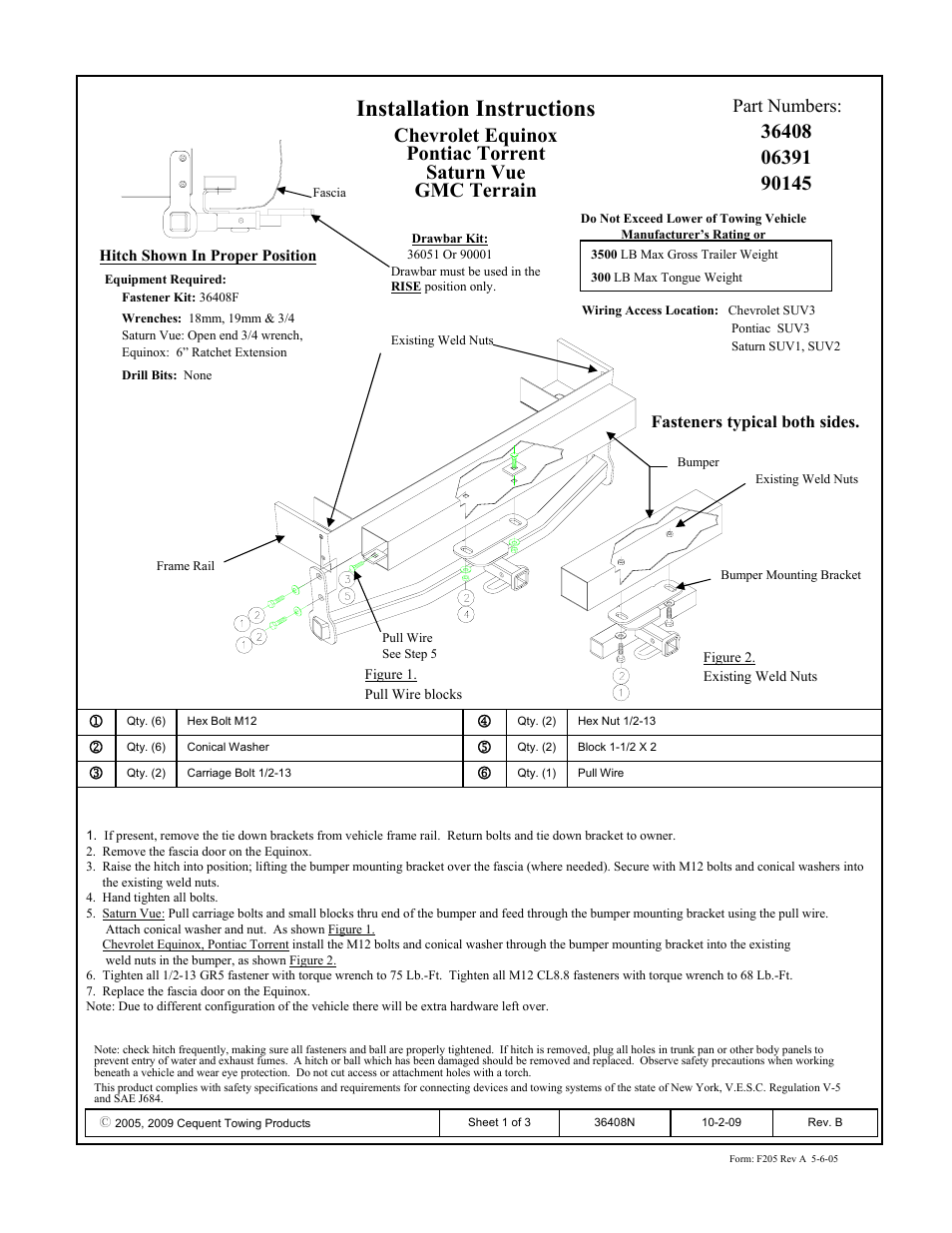 Draw-Tite 36408 FRAME HITCH User Manual | 3 pages