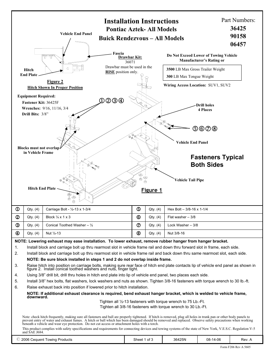 Draw-Tite 36425 FRAME HITCH User Manual | 3 pages