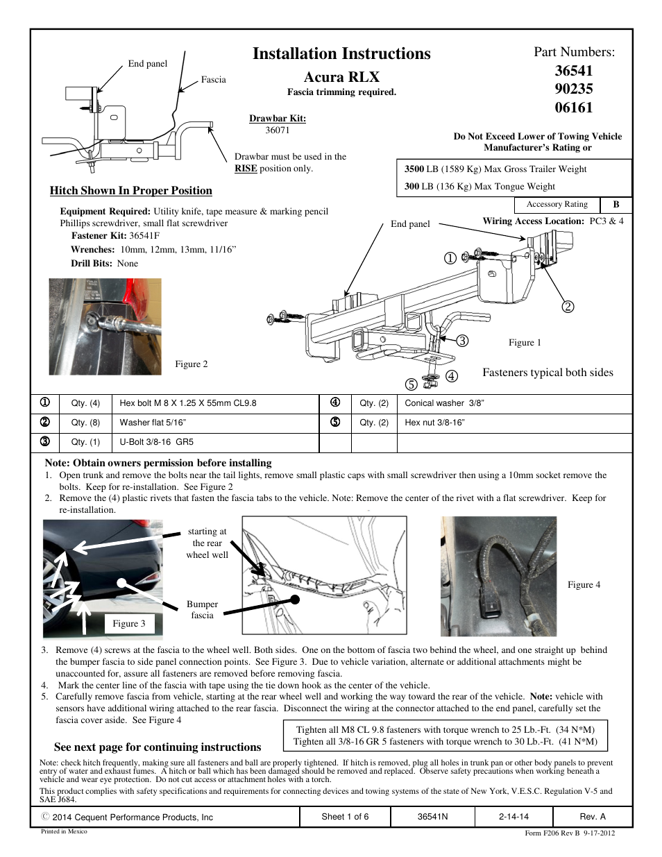 Draw-Tite 36541 FRAME HITCH User Manual | 6 pages