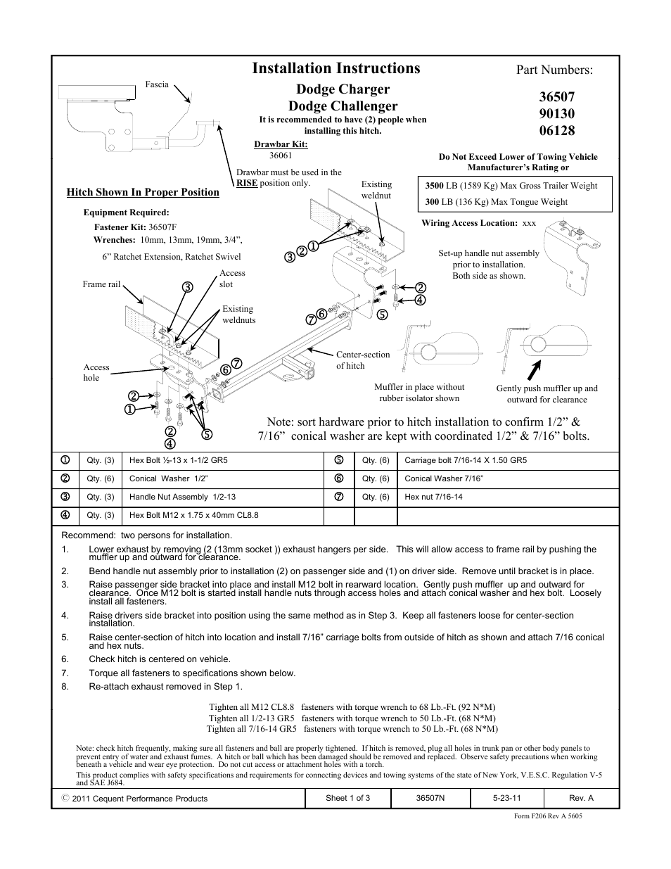 Draw-Tite 36507 FRAME HITCH User Manual | 3 pages