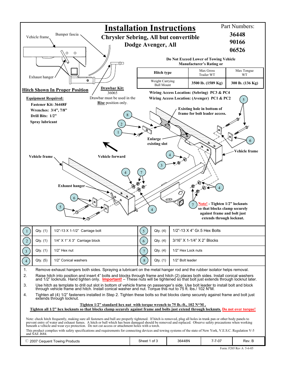 Draw-Tite 36448 FRAME HITCH User Manual | 3 pages