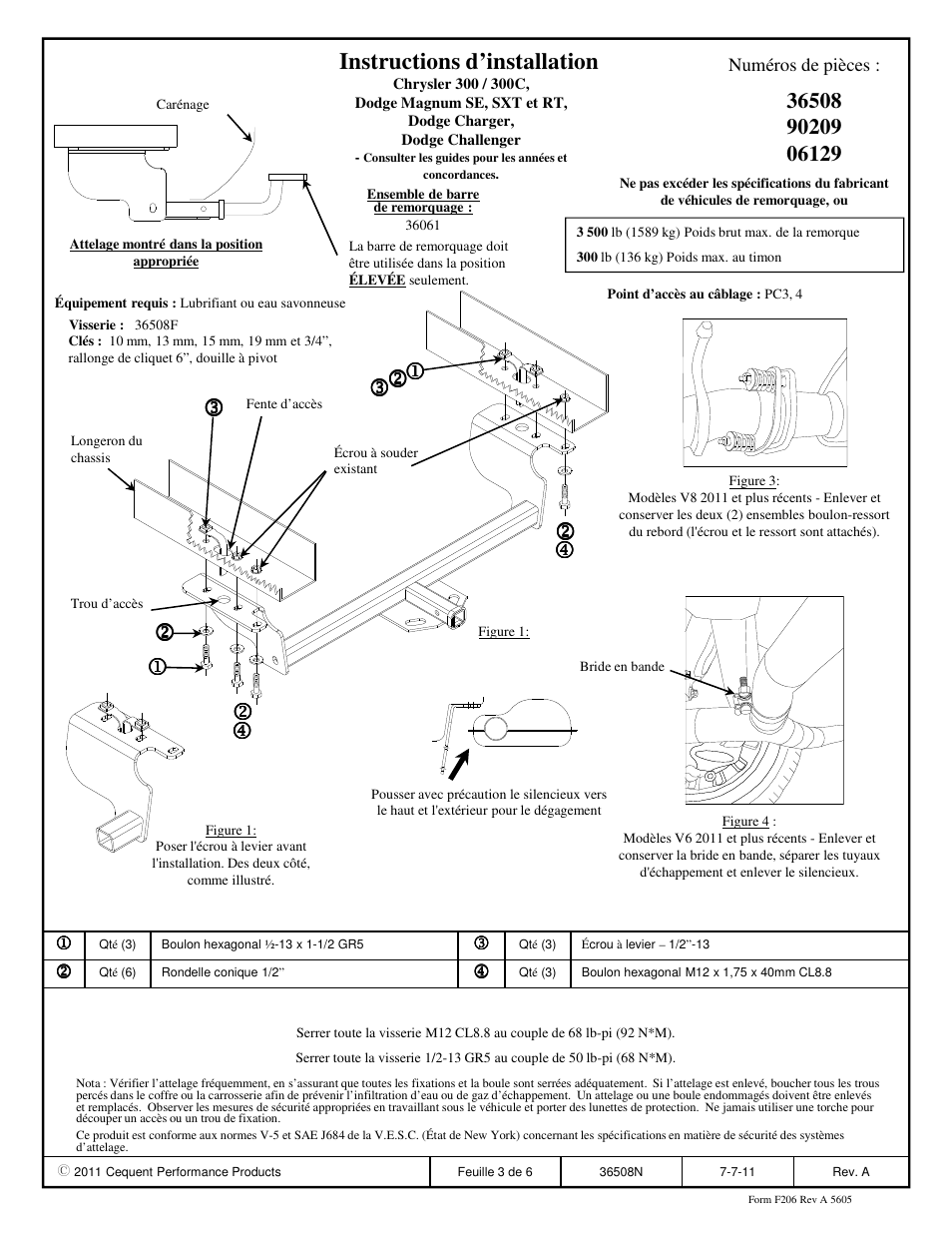 Instructions d’installation | Draw-Tite 36508 FRAME HITCH User Manual | Page 3 / 6