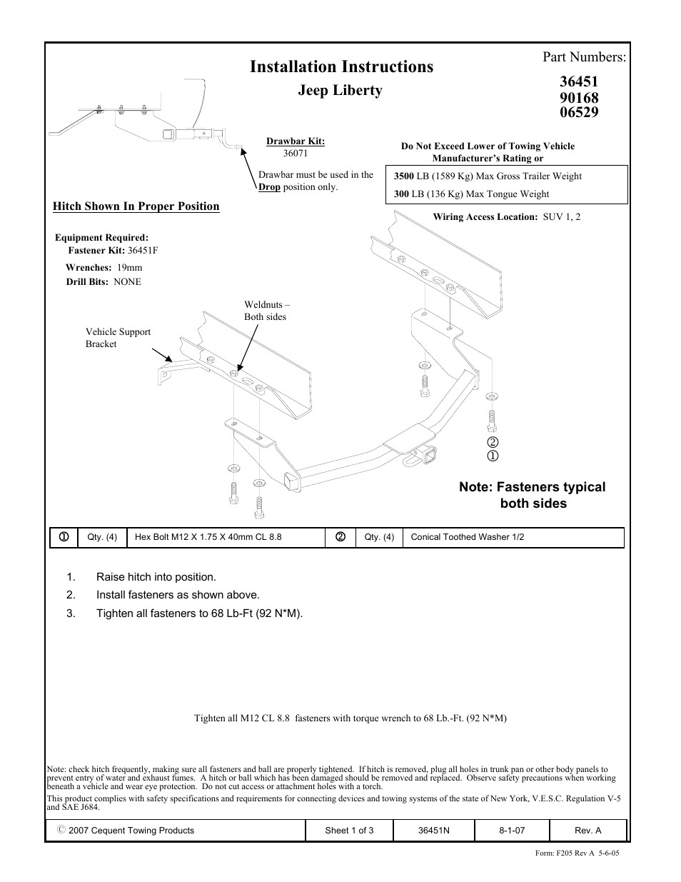 Draw-Tite 36451 FRAME HITCH User Manual | 3 pages