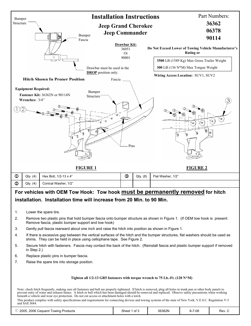 Draw-Tite 36362 FRAME HITCH User Manual | 3 pages