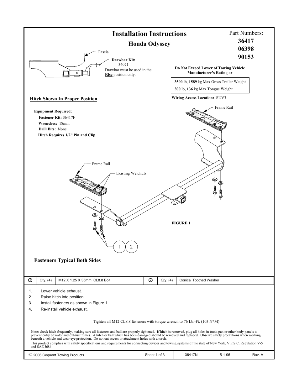 Draw-Tite 36417 FRAME HITCH User Manual | 3 pages