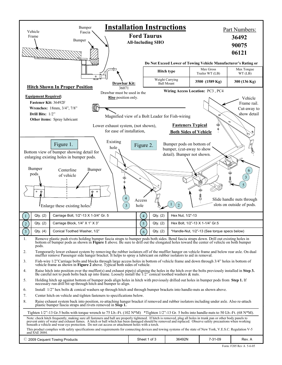 Draw-Tite 36492 FRAME HITCH User Manual | 3 pages