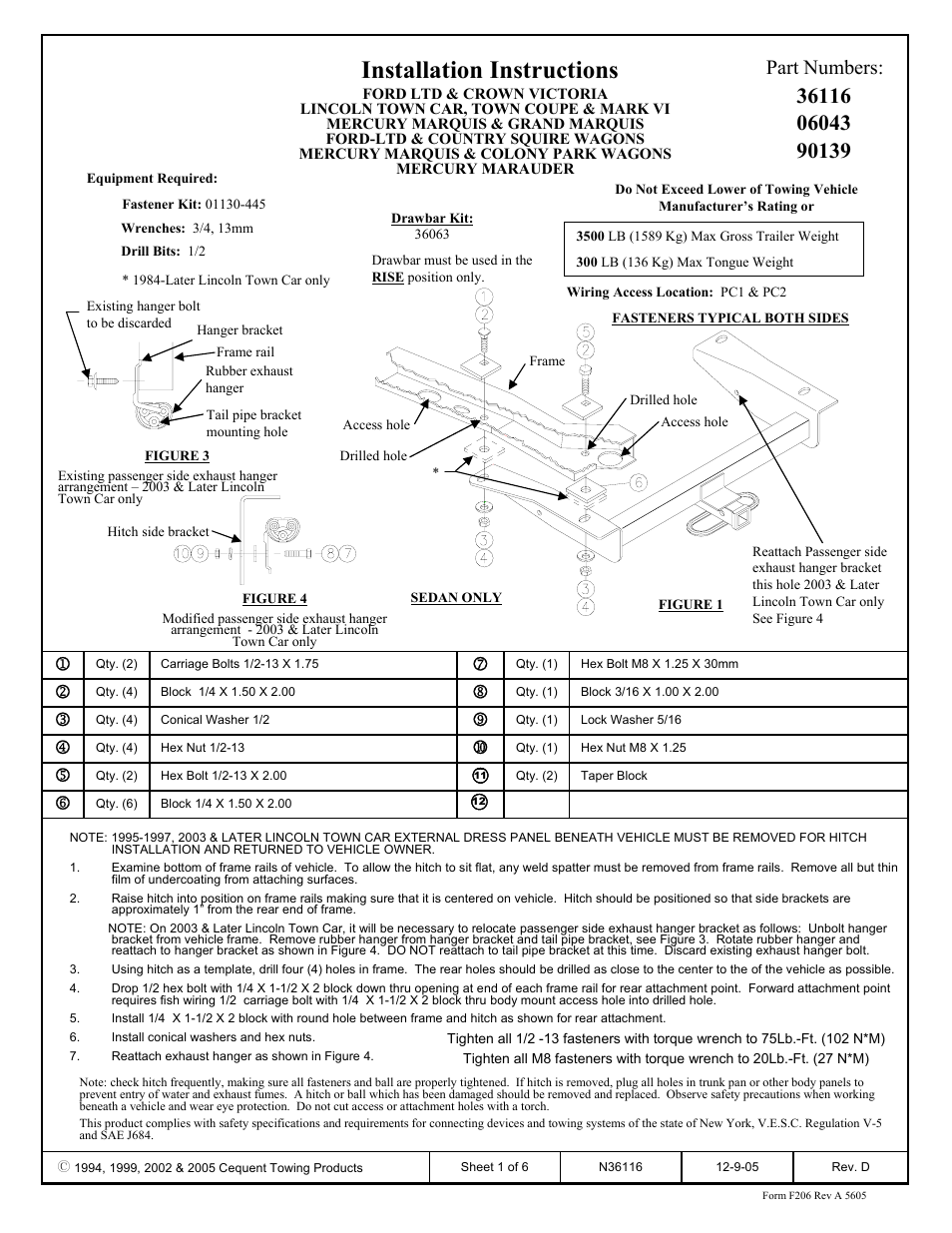 Draw-Tite 36116 FRAME HITCH User Manual | 6 pages