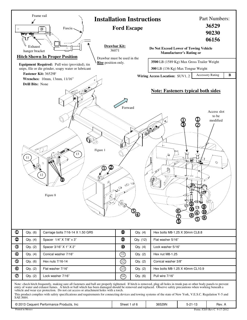 Draw-Tite 36529 FRAME HITCH User Manual | 6 pages