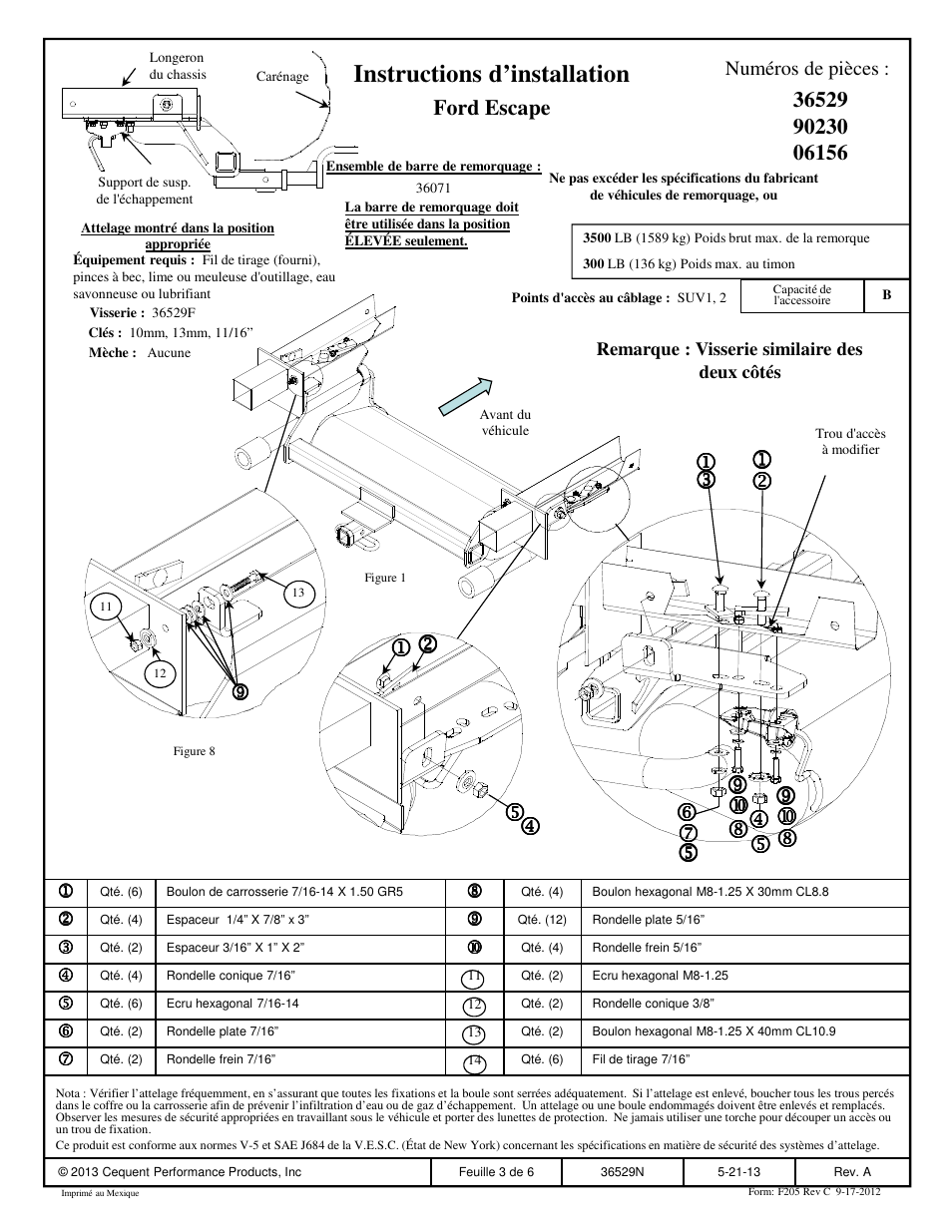 Instructions d’installation | Draw-Tite 36529 FRAME HITCH User Manual | Page 3 / 6