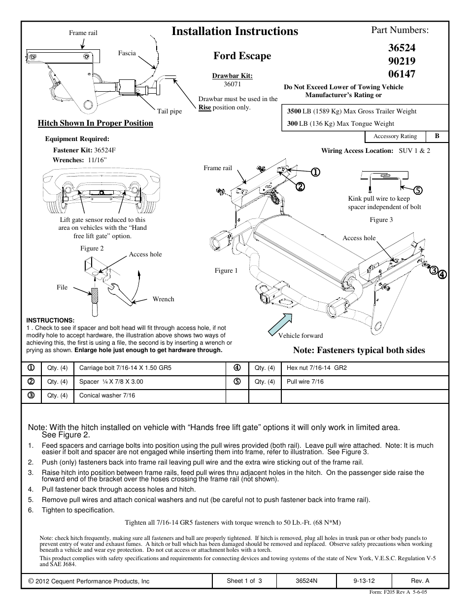 Draw-Tite 36524 FRAME HITCH User Manual | 3 pages