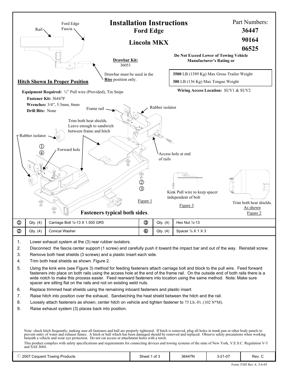 Draw-Tite 36447 FRAME HITCH User Manual | 3 pages