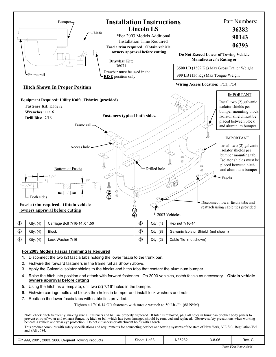 Draw-Tite 36282 FRAME HITCH User Manual | 3 pages