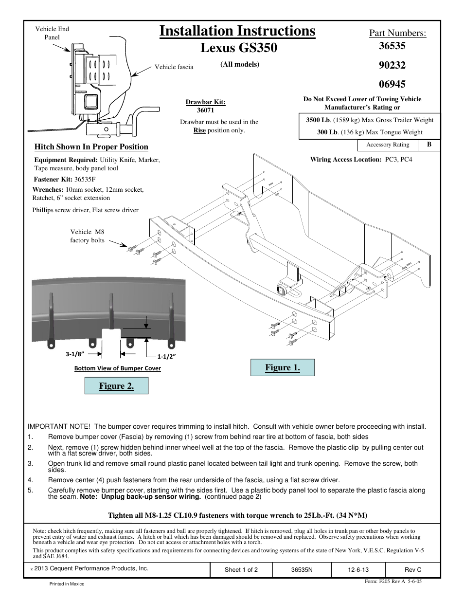 Draw-Tite 36535 FRAME HITCH User Manual | 6 pages