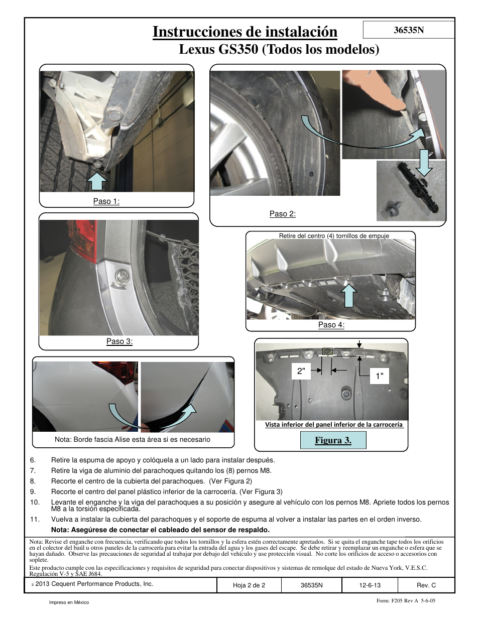 Instrucciones de instalación, Lexus gs350 (todos los modelos), Figura 3 | Draw-Tite 36535 FRAME HITCH User Manual | Page 6 / 6