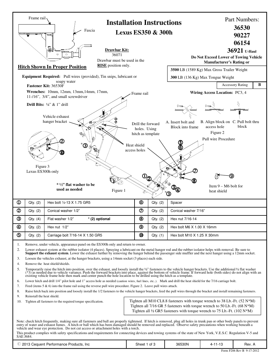 Draw-Tite 36530 FRAME HITCH User Manual | 3 pages