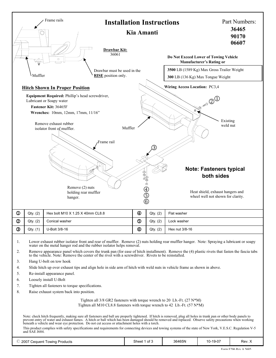 Draw-Tite 36465 FRAME HITCH User Manual | 3 pages