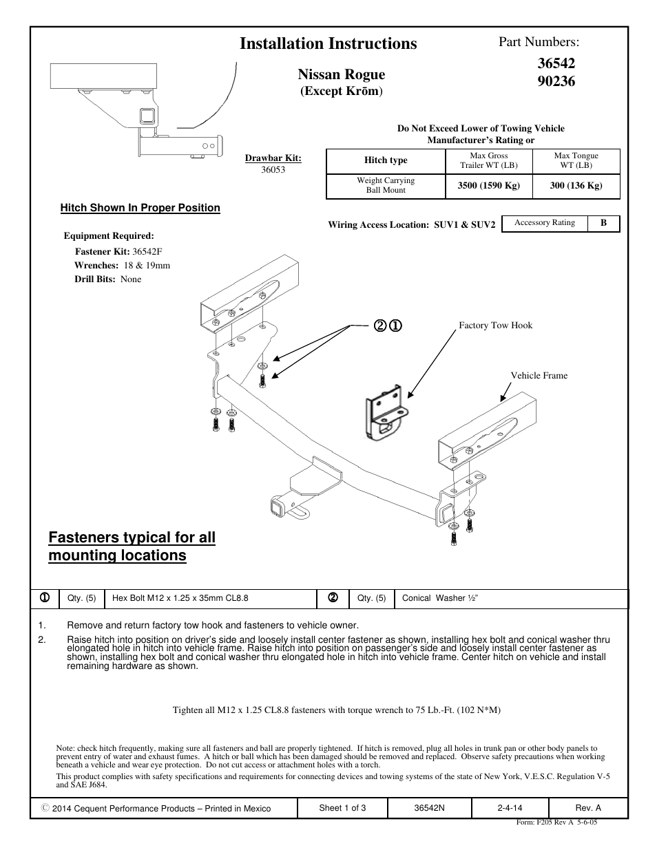 Draw-Tite 36542 FRAME HITCH User Manual | 3 pages