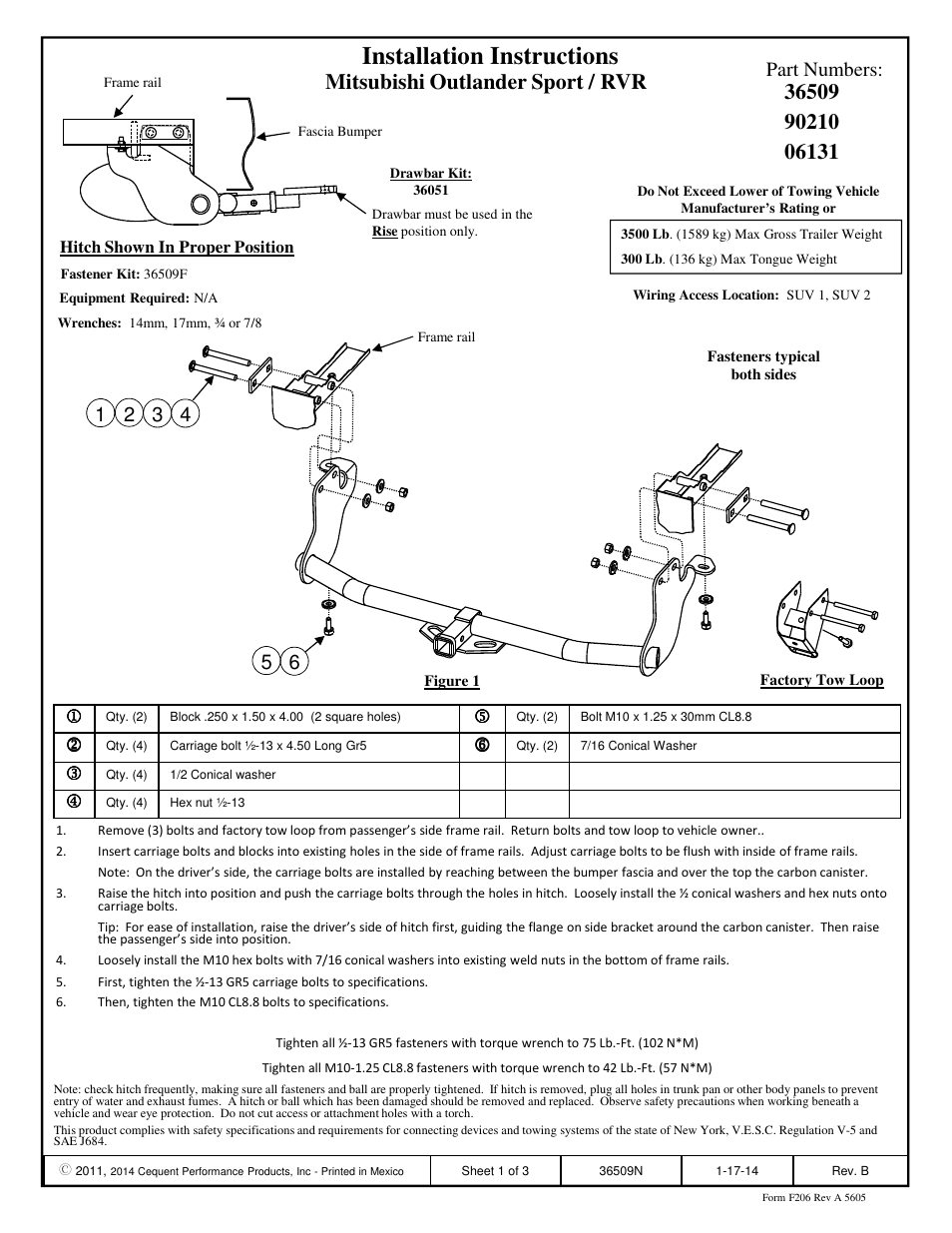Draw-Tite 36509 FRAME HITCH User Manual | 3 pages