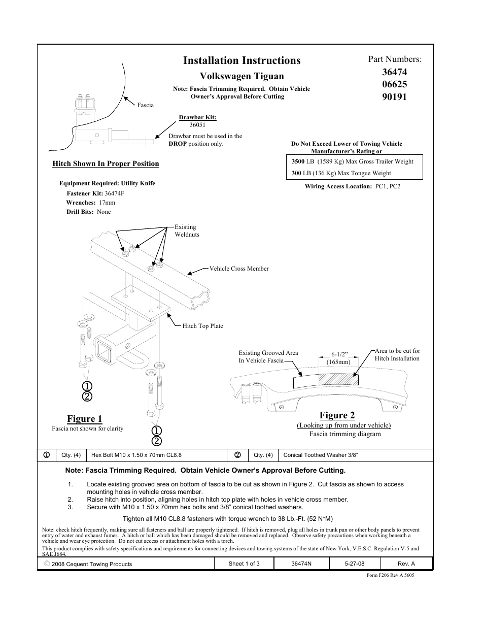 Draw-Tite 36474 FRAME HITCH User Manual | 3 pages