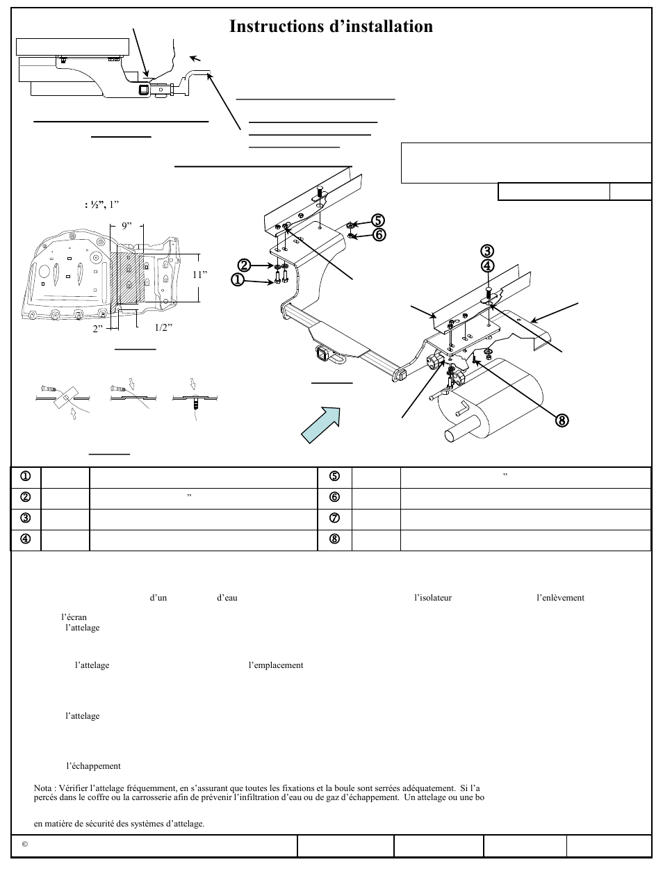 Instructions d’installation, Toyota camry, Toyota avalon | Numéros de pièce, Installation sur toyota camry | Draw-Tite 36540 FRAME HITCH User Manual | Page 3 / 6