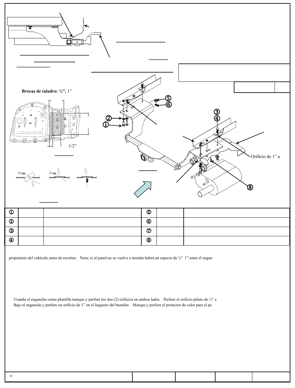 Instrucciones de instalación, Toyota camry, Toyota avalon | Números de partes, Instalación en el toyota camry | Draw-Tite 36540 FRAME HITCH User Manual | Page 5 / 6