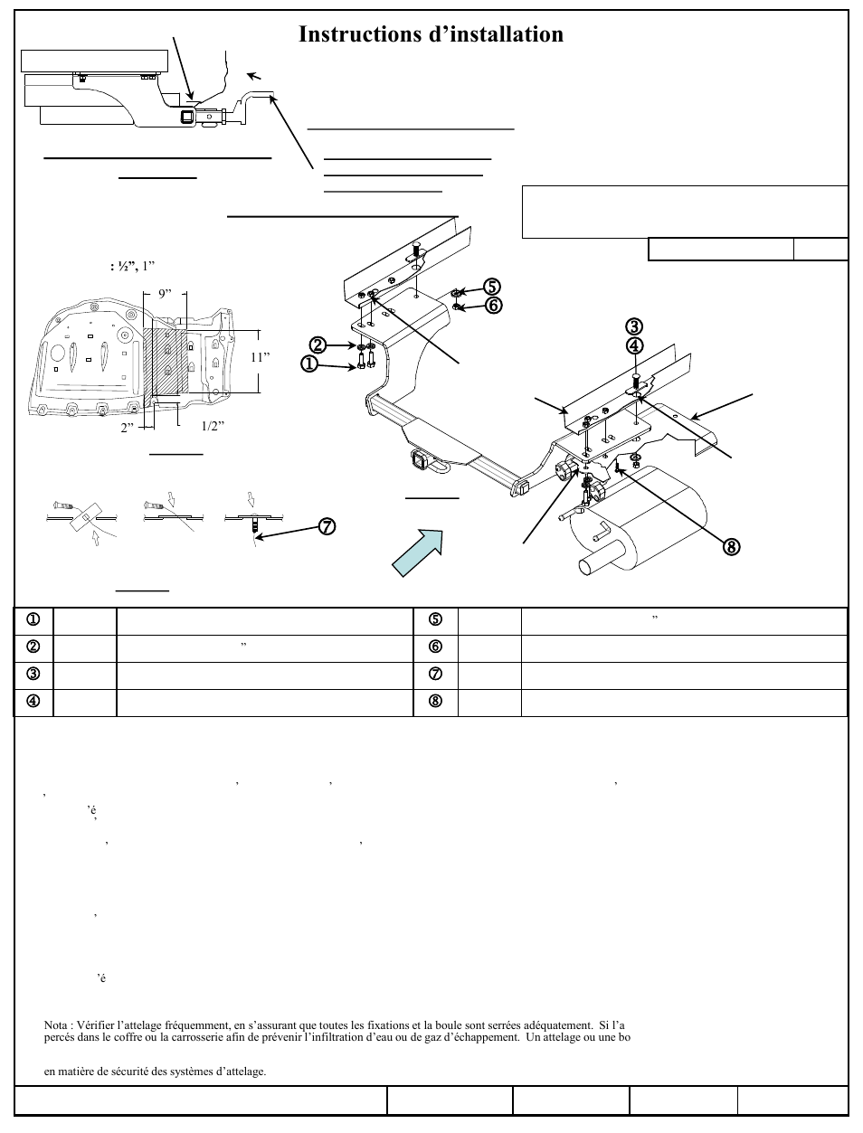 Instructions d’installation, Toyota camry, Toyota avalon | Numéros de pièce, Installation sur toyota camry | Draw-Tite 36514 FRAME HITCH User Manual | Page 3 / 6