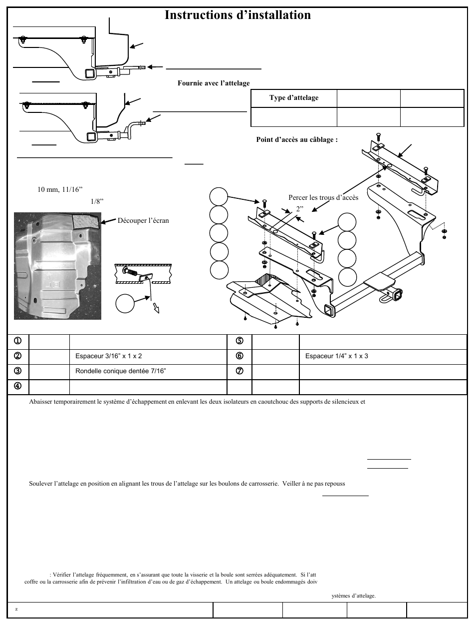 Instructions d’installation | Draw-Tite 36493 FRAME HITCH User Manual | Page 2 / 3