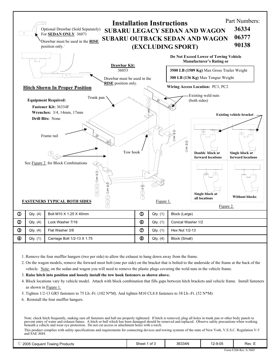 Draw-Tite 36334 FRAME HITCH User Manual | 3 pages