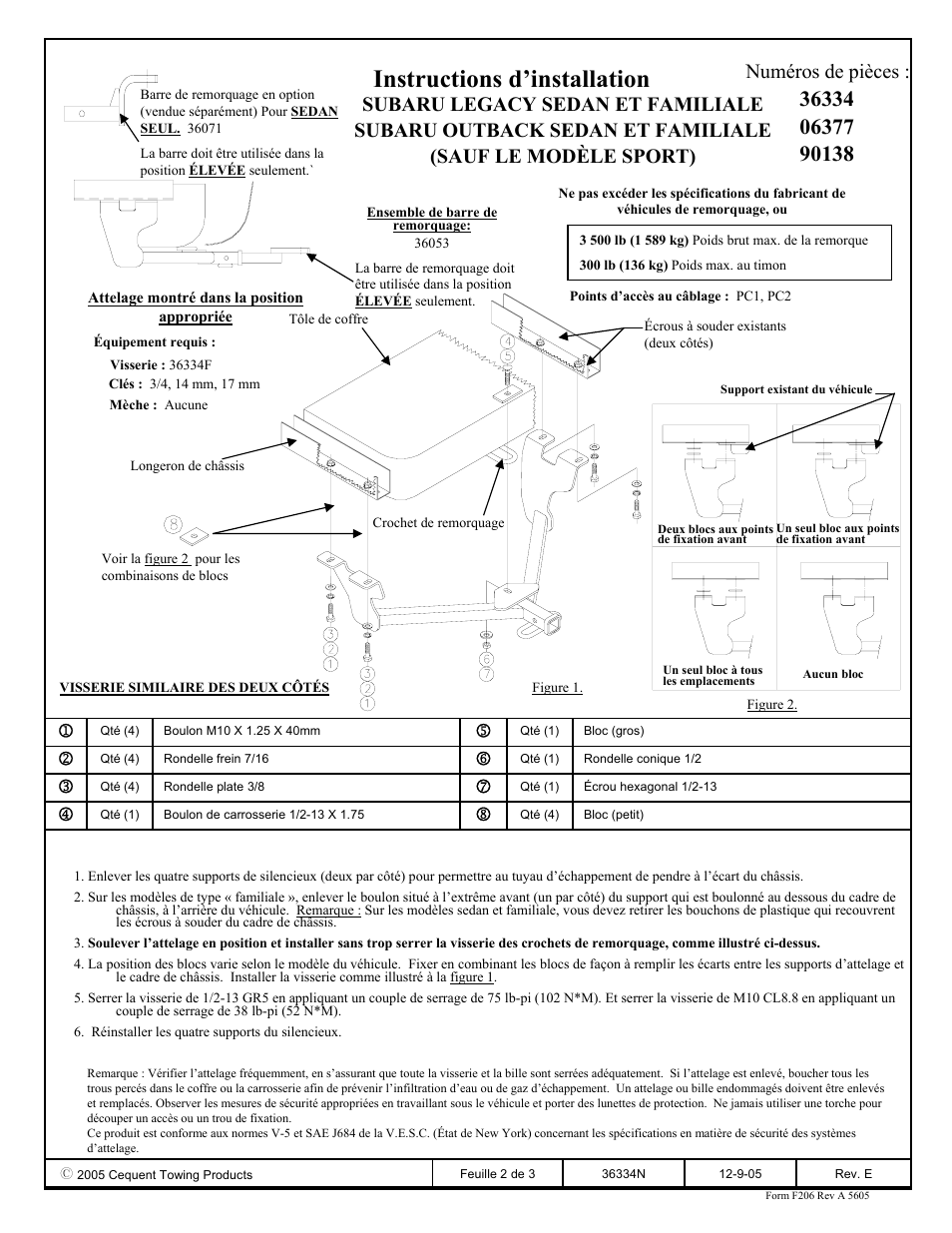 Instructions d’installation | Draw-Tite 36334 FRAME HITCH User Manual | Page 2 / 3