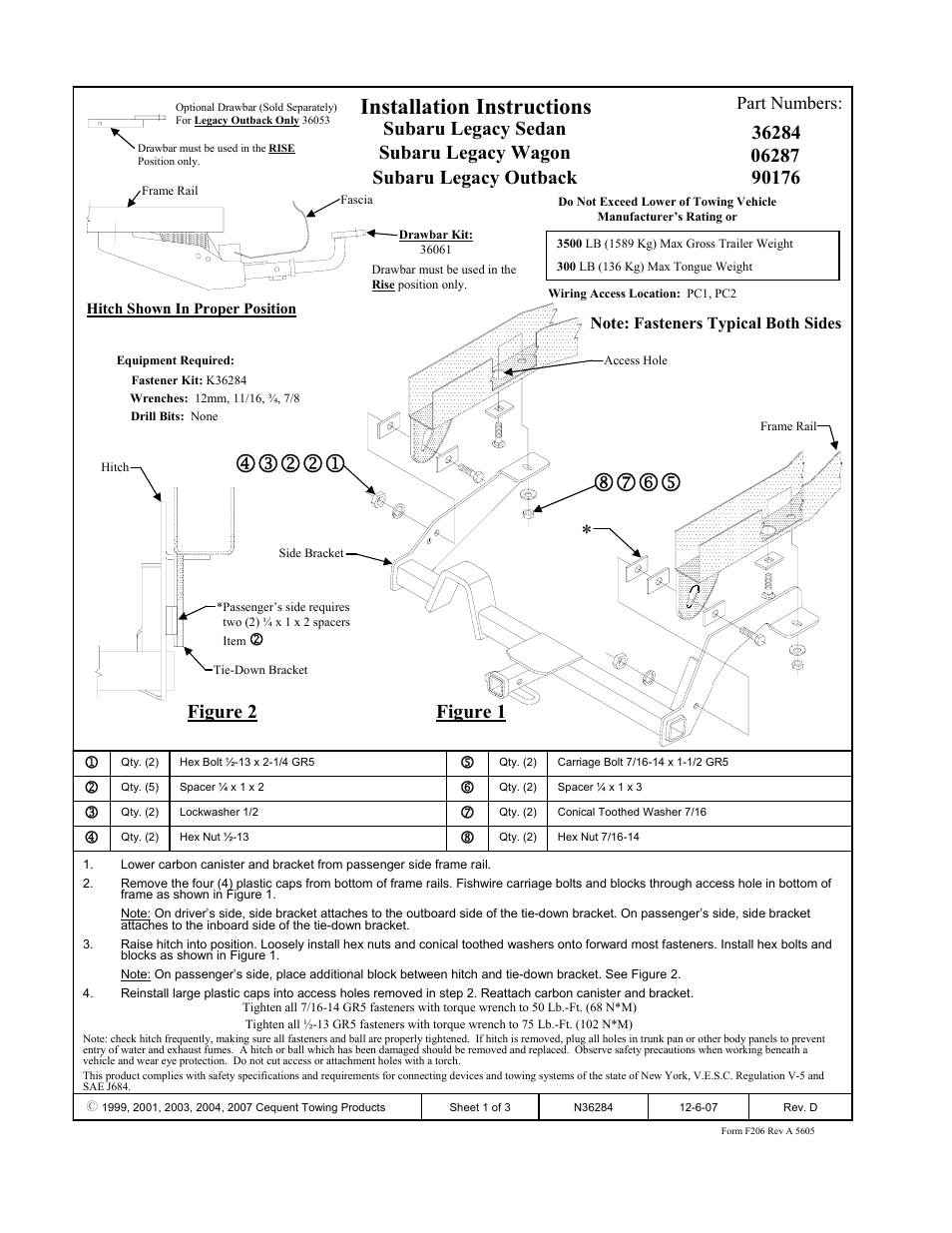 Draw-Tite 36284 FRAME HITCH User Manual | 3 pages