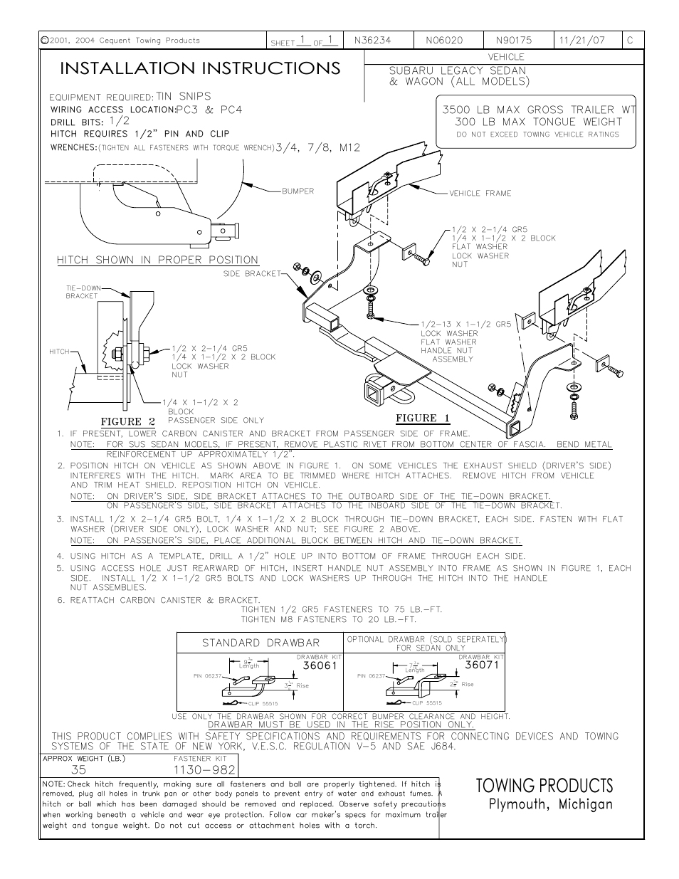 Draw-Tite 36234 FRAME HITCH User Manual | 1 page