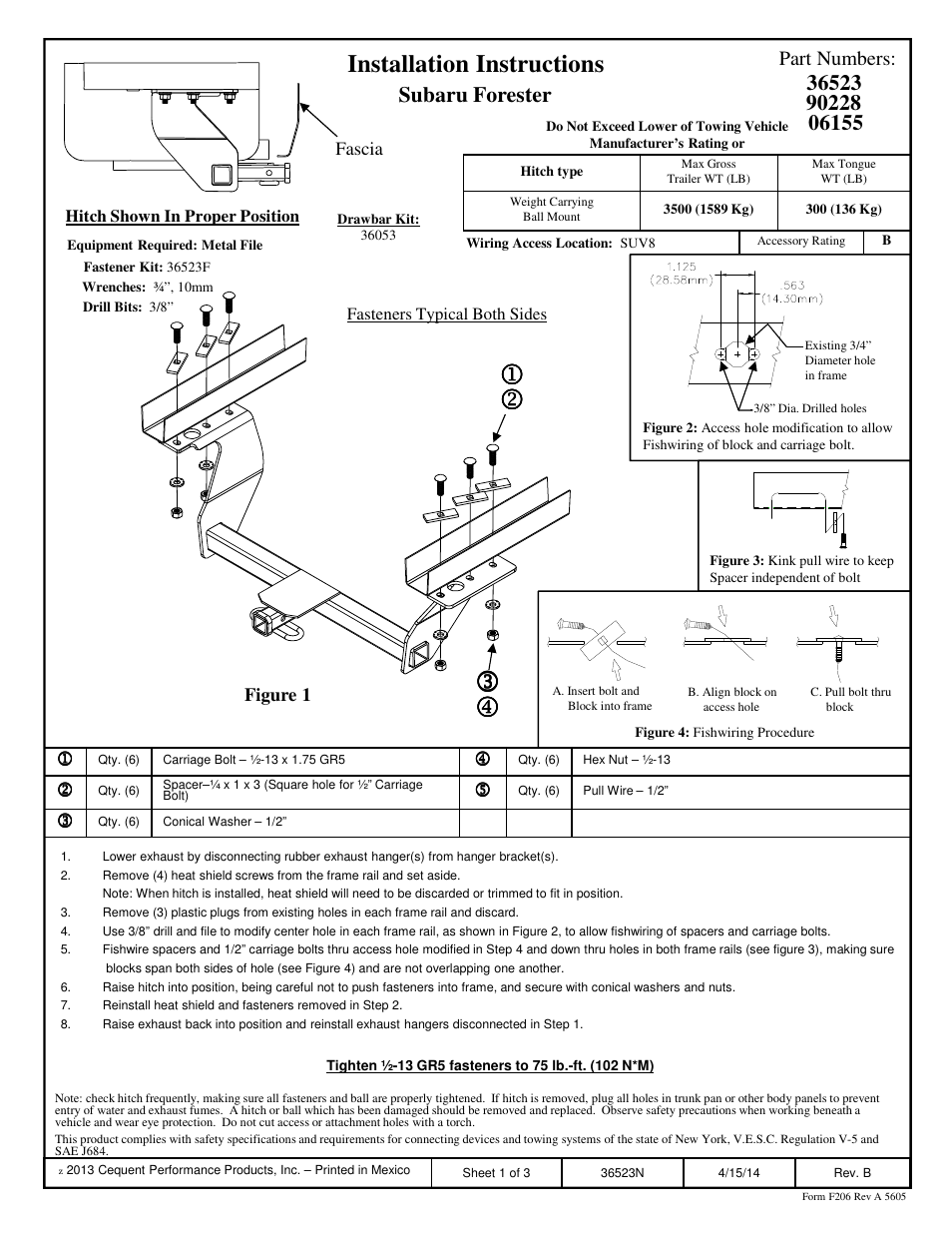 Draw-Tite 36523 FRAME HITCH User Manual | 3 pages