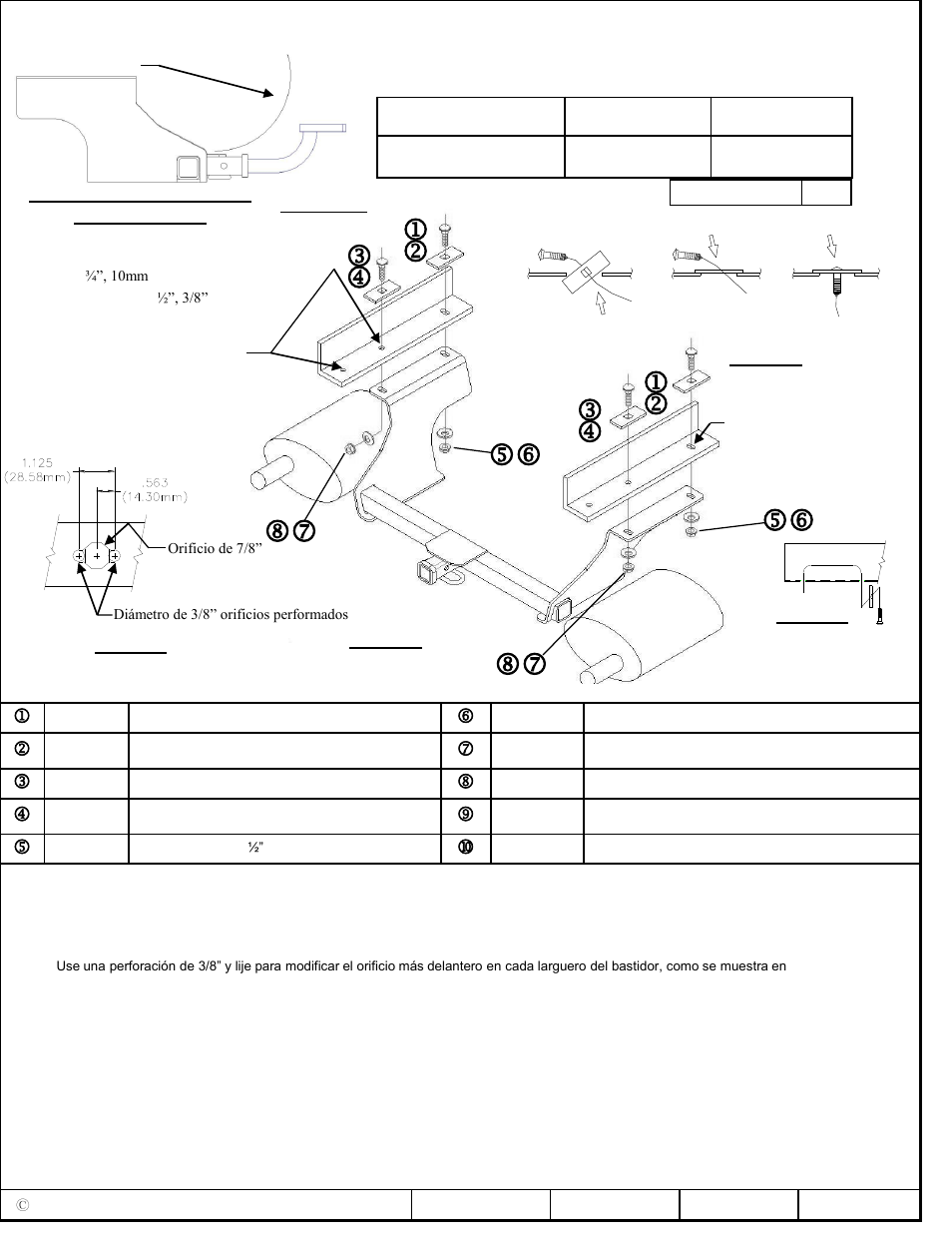 Instrucciones de instalación, Subaru forester, Números de partes | Draw-Tite 36521 FRAME HITCH User Manual | Page 3 / 3
